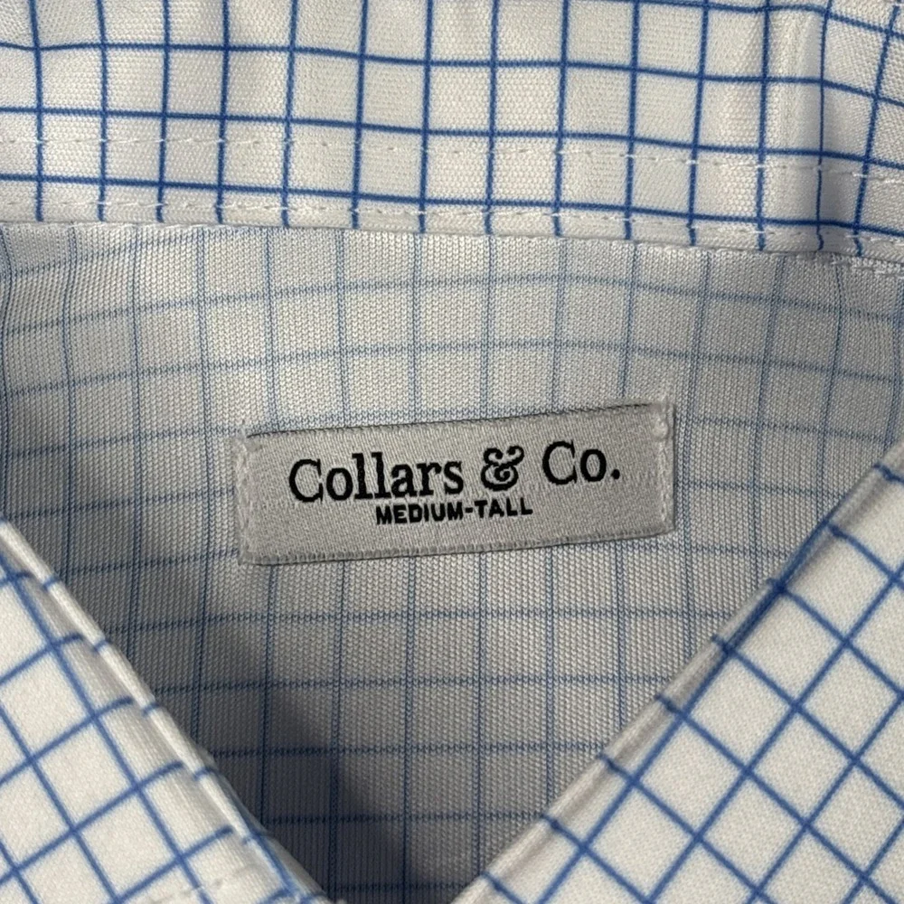 NWT Collars and Co Polo Medium Tall Semi-Spread Thin Blue Check Mens Golf Career - Picture 6 of 7